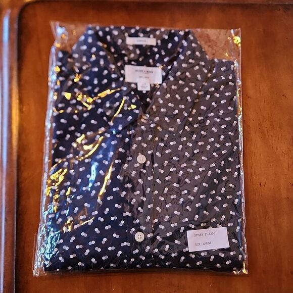 Julian & Mark Long Sleeve Button Down Casual Shirt Large, Blue, White, Grey Dots - Picture 8 of 10